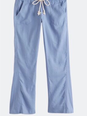 Roxy Oceanside Pants XL Blue Linen Blend Wide Leg Drawstring NWT